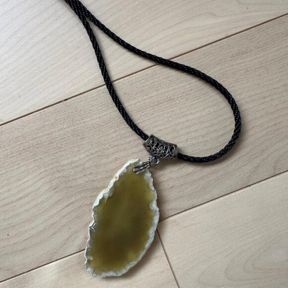 Polished Agate Slice Pendant + Multi-Stone Bracelet Set Natural Crystal Jewelry - Picture 5 of 8